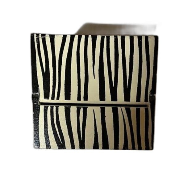 Vintage Trinket Box Wooden Painted Zebra Boho African Style 4.5" Cube Decor - Picture 3 of 7